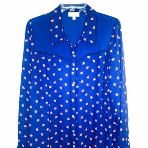 NWOT Modcloth Blue Western Pearl Snap Button 1X